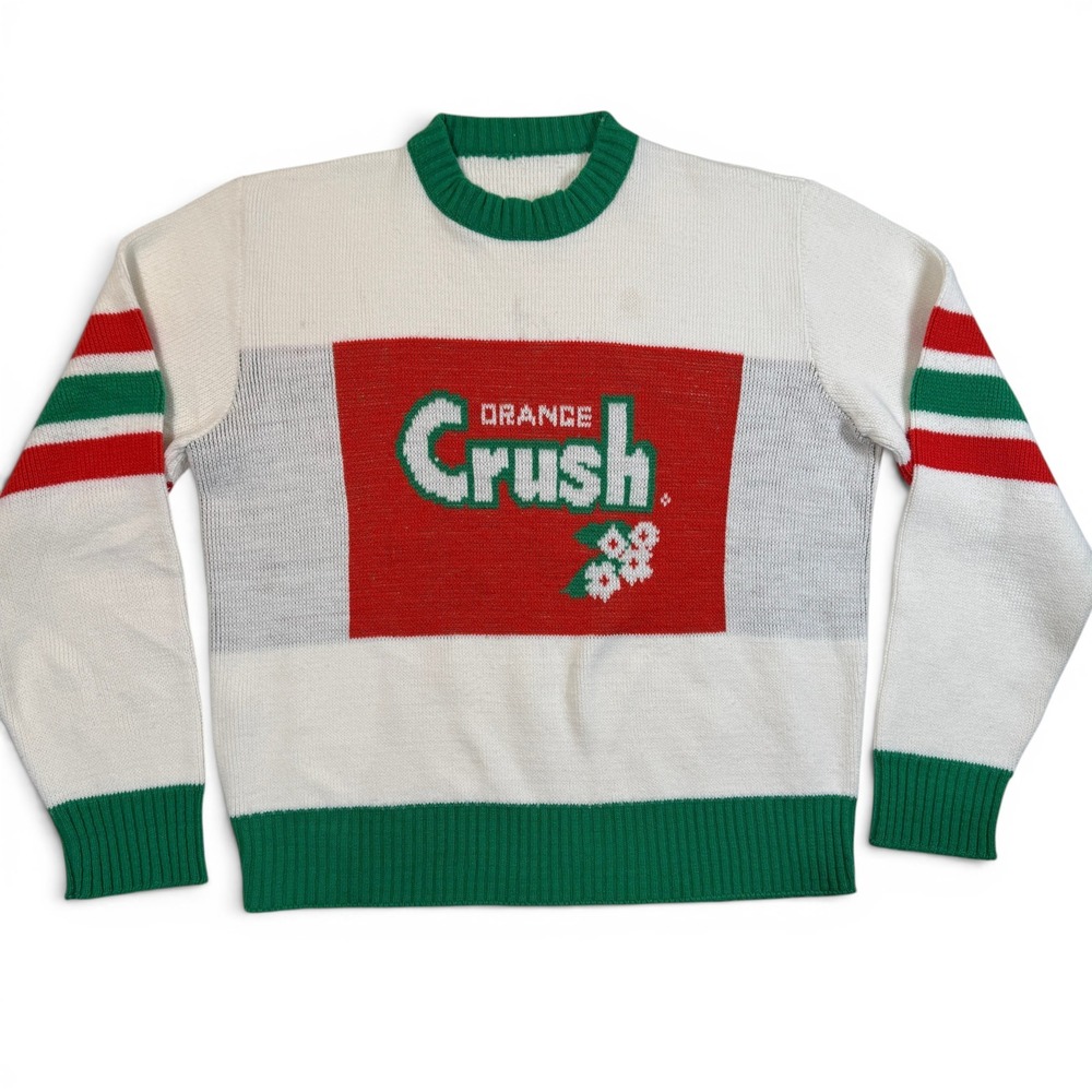 Vintage Denver Broncos Orange Crush Knit Sweater Mens White 70s Made in USA‎